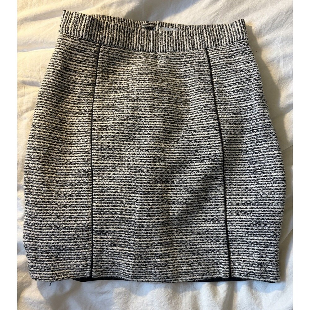 H&M Womens Flat Front Back Zip Tweed Black Straight & Pencil Mini Skirt Size 10